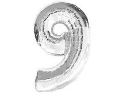 Фольгова кулька цифра "9" срібна металік 40"(100см) 1шт