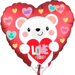 Фольгована кулька серце "Ведмедик Love you" червона Anagram 18" (45см) 1шт.