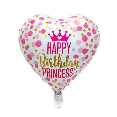 Фольгована кулька серце "Happy Birthday prinsess" рожева 18"(45см) 1шт.