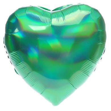 Кулька фольга КНР серце 18' (44см) голограма зелений (1 шт)