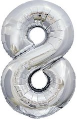 Фольгована кулька цифра "8" срібна в упаковці 16"(40см)