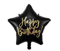 Фольгована кулька зірка "Happy Birthday" чорна Party Deco 18"(45см) 1шт.