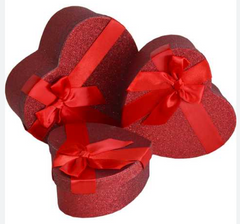 Подарункові коробки сердечка червоні глітерні (3 шт.)