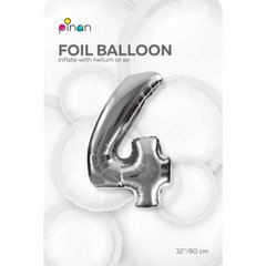 Фольгована кулька цифра "4" срібна Pinan 32" (80 см), в уп. 1 шт