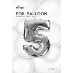 Фольгована кулька цифра "5" срібна Pinan 32" (80 см), в уп. 1 шт