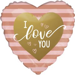 Фольгированный шар 18’ Pinan на День влюбленных, сердце, I love you, розовый, 44 см