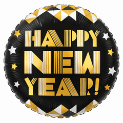 Фольгована кулька Pinan круг "Happy New Year " чорна 18"(45см) 1шт.