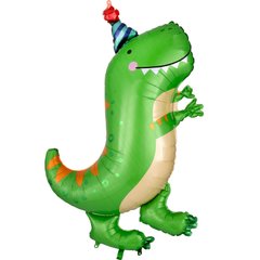 Фольгована кулька фігура Pinan "Динозавр святковий" зелена 78х60 см. в уп. (1шт.)