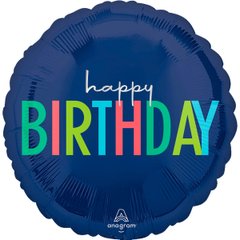 Фольгована кулька круг "Happy Birthday" темно-синя Anagram 18"(45см) 1шт.