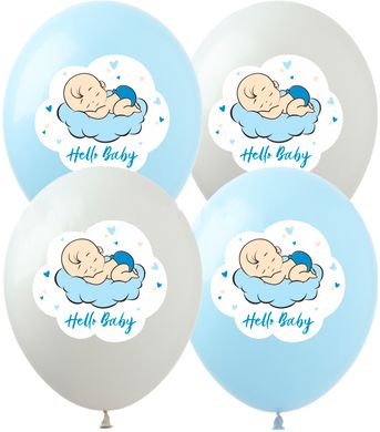 Латексні повітряні кульки 12" (30 см.) "Hello Baby хлопчик" асорті Show 100 шт.