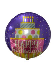 Фольгована кулька Pinan круг "Happy Birthday торт" фіолетова 18"(45см) 1шт.