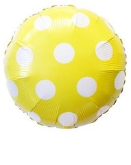 Фольгована кулька Pinan круг "В білу крапочку" жовта 18"(45см) 1шт.