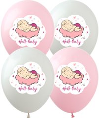 Латексні повітряні кульки 12" (30 см.) "Hello Baby дівчинка" асорті Show 100 шт.