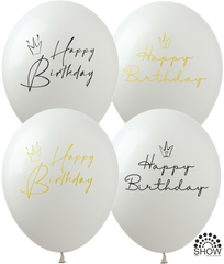 Латексные шарики ШО Show 12' (30см) англ. пастель "Happy Birthday корони" (100 шт)