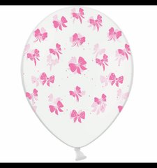 Латексные шары 12'' (25 шт) Belbal Бантики розовые на прозрачном (30 см)