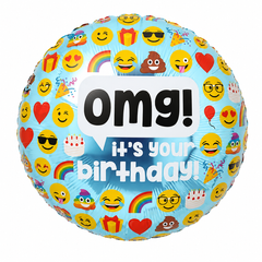 Фольгована кулька Pinan круг "Happy Birthday OMG" кольорова 18"(45см) 1шт.