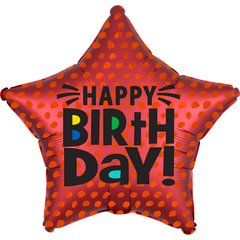 Фольгована куля 18’ Pinan на День народження, зірка, Happy Birthday, червоний, 44 см