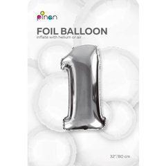 Фольгована кулька цифра "1" срібна Pinan 32" (80 см), в уп. 1 шт