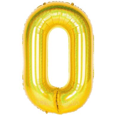 Фольгова кулька цифра "0" золота голографічна 40"(100см) 1шт