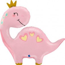 Фольгована кулька фігура "Динозаврик з короною" рожева Grabo 107х78см (1шт.)
