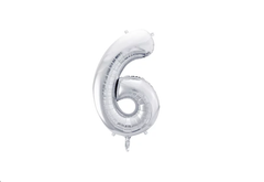Фольгована кулька цифра "6" срібна Party Deco (100см) 1шт.