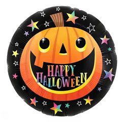 Фольгована кулька Pinan круг "Happy Halloween з гарбузом" чорна 18"(45см) 1шт.