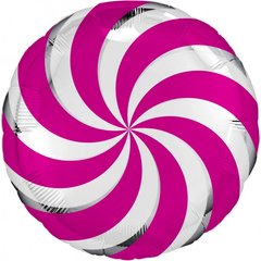 Фольгована кулька Pinan круг "Льодяник" малинова 18"(45см) 1шт.