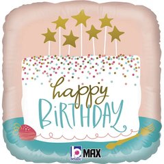Фольгована кулька квадрат "Happy Birthday торт" кольорова Grabo 18"(45см) 1шт.