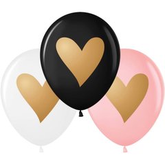 Латексні повітряні кульки 12" (30см.) "Золоті сердечка" асорті ArtShow 100шт.
