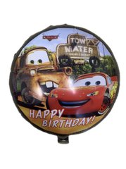 Фольгована кулька Pinan круг "Happy Birthday Тачки" 18"(45см) 1шт.