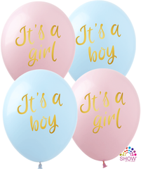 Латексні повітряні кульки 12" (30 см.) "It`s a girl/it`s a boy" асорті Show 100 шт.