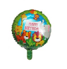 Фольгована кулька Pinan круг "Happy Birthday зоопарк" кольорова 18"(45см) 1шт.