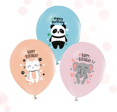 Латексні повітряні кульки 12" (30см.) "Тваринки Happy Birthday" асорті ТМ "Твоя Забава" 50шт.