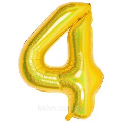 Фольгова кулька цифра "4" золота голографічна 40"(100см) 1шт