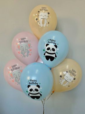 Латексні повітряні кульки 12" (30см.) "Тваринки Happy Birthday" асорті ТМ "Твоя Забава" 50шт.