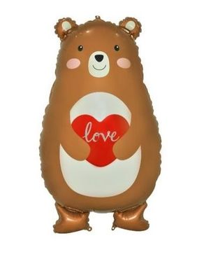 Кулька фольга Pinan фігурний 28" "Ведмедик з серцем" коричнева, в упаковці