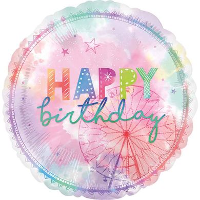 Фольгированный шар 18’ Pinan на День рождения, круг, Happy Birthday, для девочки, 44 см