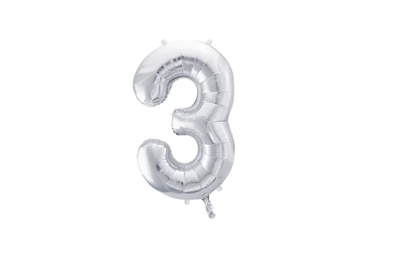 Фольгована кулька цифра "3" срібна Party Deco (100см) 1шт.