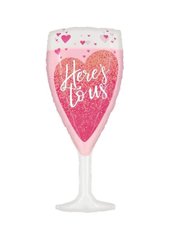 Фольгована кулька фігура "Бокал шампанського here`s to us" рожева 90х42 см. в уп. (1шт.)