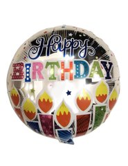 Фольгована кулька Pinan круг "Happy Birthday свічки" срібна 18"(45см) 1шт.