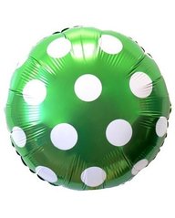 Фольгована кулька Pinan круг "В білу крапочку" зелена 18"(45см) 1шт.