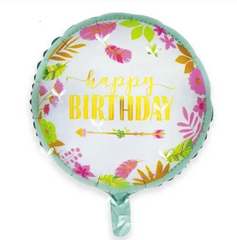 Фольгована кулька Pinan круг "Happy Birthday бохо " біла 18"(45см) 1шт.