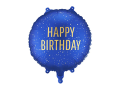 Фольгована кулька круг "Happy Birthday" синій PartyDeco 18"(35х35см) 1шт.