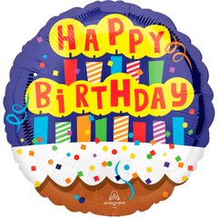 Фольгована кулька круг "Happy Birthday тортик" фіолетова Anagram 18"(45см) 1шт.
