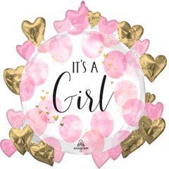 Фольгована кулька фігура "It's a girl з сердечками" біла з позолотою Anagram 66х60см (1шт).