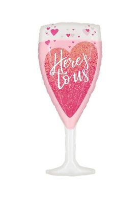 Фольгована кулька фігура "Бокал шампанського here`s to us" рожева 90х42 см. в уп. (1шт.)