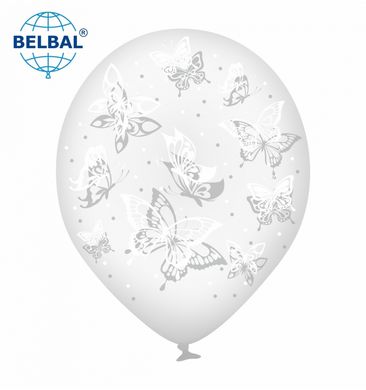 Кулька латекс БЛ Belbal 12' (30см) кристал "Білі метелики" (25 шт)