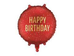 Фольгована кулька круг "Happy Birthday" червоний PartyDeco 18"(35х35см) 1шт.