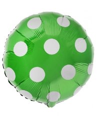 Фольгована кулька Pinan круг "В білу крапочку" салатова 18"(45см) 1шт.
