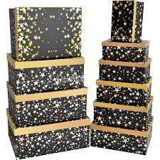 Подарункові коробки прямокутні чорні із зірками (10 шт.)
